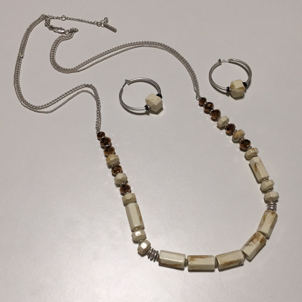 Kenneth Cole bone beaded necklace &  earrings